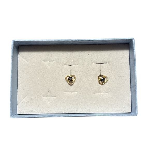 14k gold earrings with sapphire center stone - Picture 2 of 4